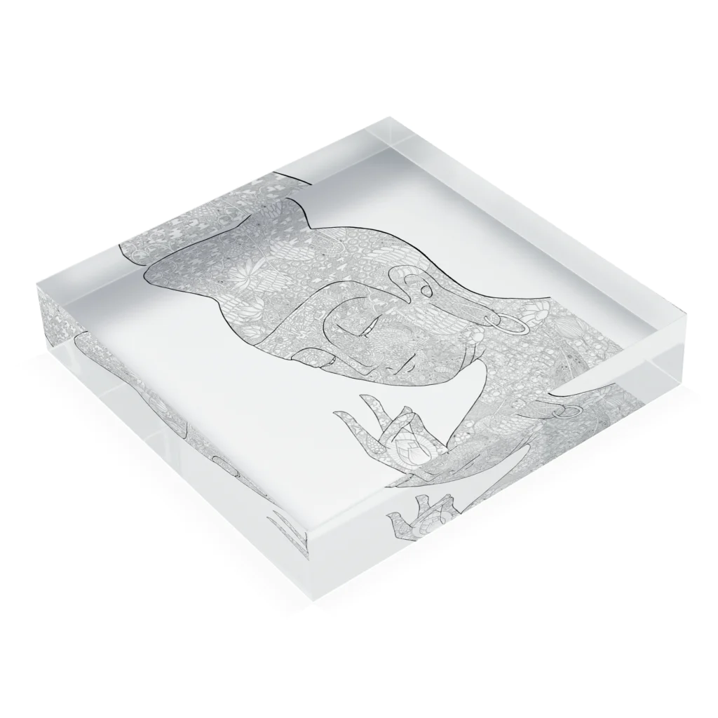 フジリンゴ族のお店の弥勒菩薩の線画 Acrylic Block :placed flat