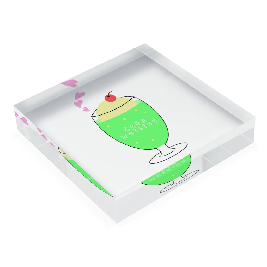 白黒イッヌの気まぐれ本舗U´•ﻌ•`Uのメロンクリームソーダ Acrylic Block :placed flat