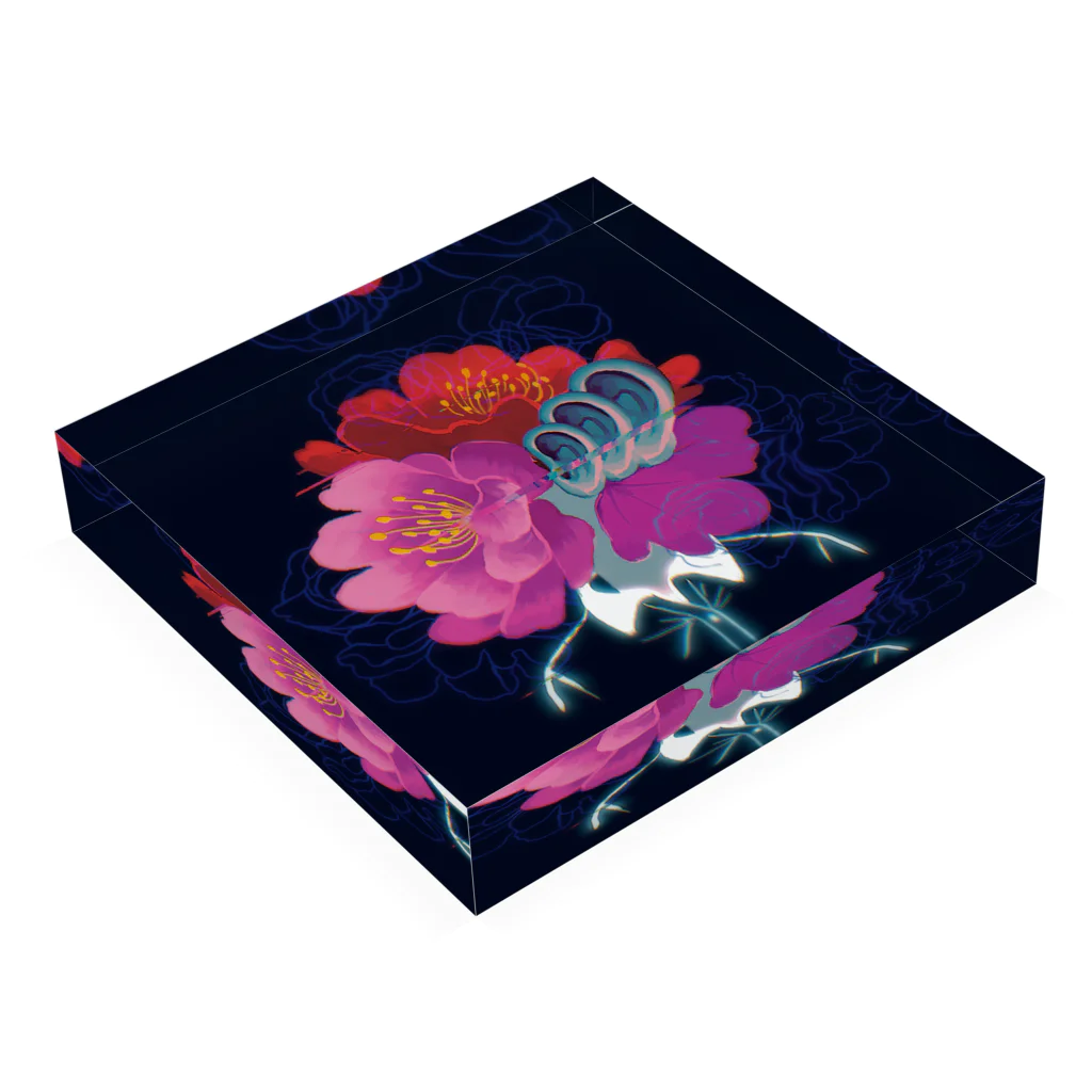 山茶花模様の山茶花模様イラストロゴ Acrylic Block :placed flat