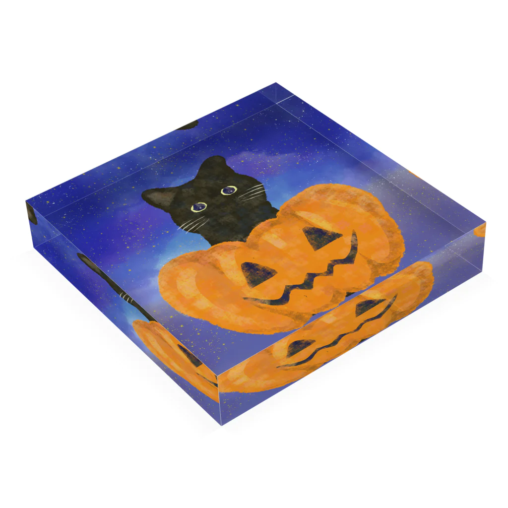 Happy circle online shopの黒猫ちゃん〜ハロウィンver. Acrylic Block :placed flat