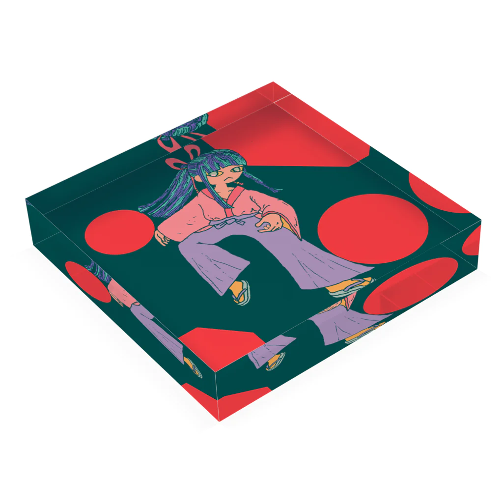 ヤサイニンニクアブラカラメマシマシにゅんぺいの戦闘巫女・ヤマト Acrylic Block :placed flat