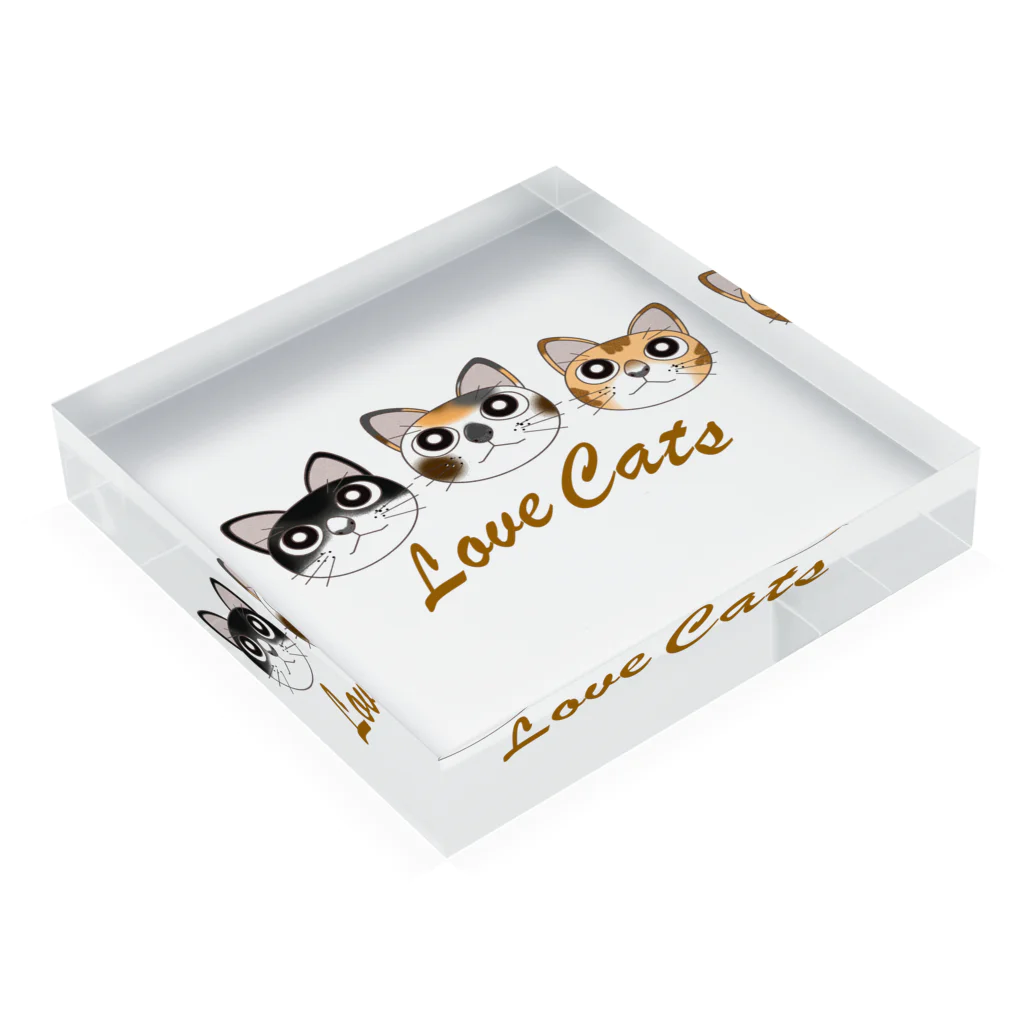 ロゴTシャツのひよこ堂の猫 ねこ ネコ Love Cats Tシャツ バッグ 帽子 スマホケース ベビー用品 等 アクリルブロックの平置き