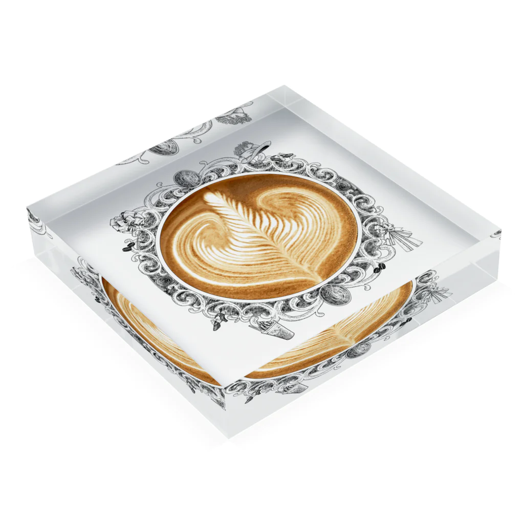 Prism coffee beanの【Lady's sweet coffee】ラテアート エレガンスリーフ / With accessories Acrylic Block :placed flat