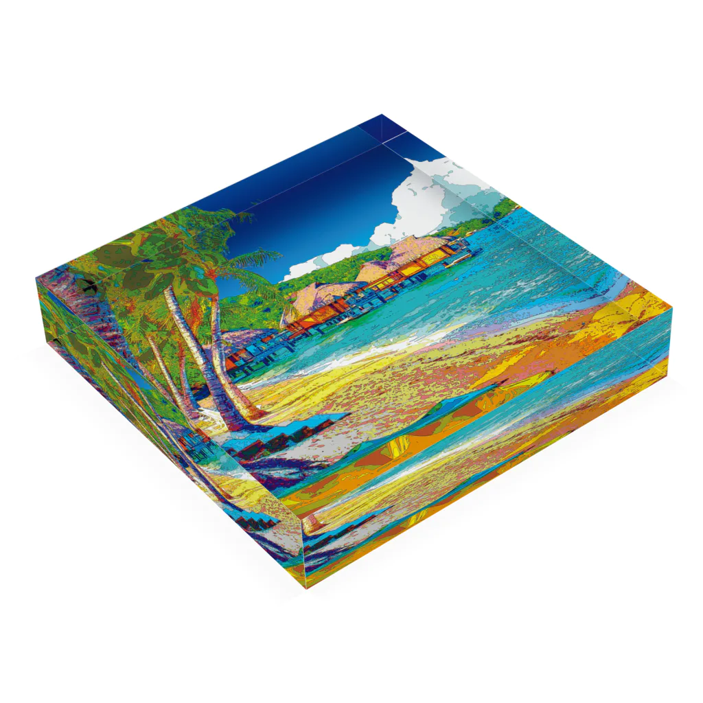 GALLERY misutawoのボラボラ島の水上バンガロー Acrylic Block :placed flat