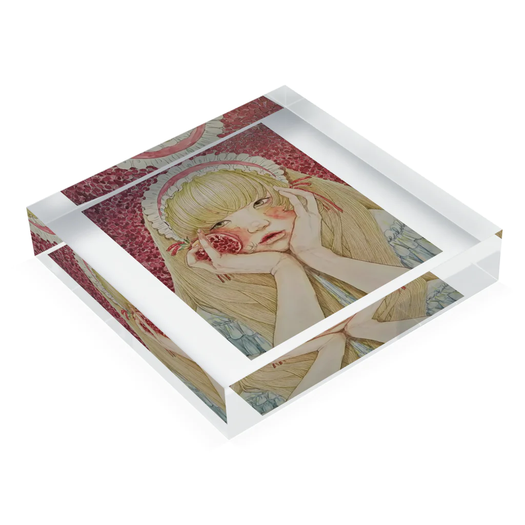 画家・荻野美沙 Ogino Misa グッズ販売の食べごろ-season Acrylic Block :placed flat