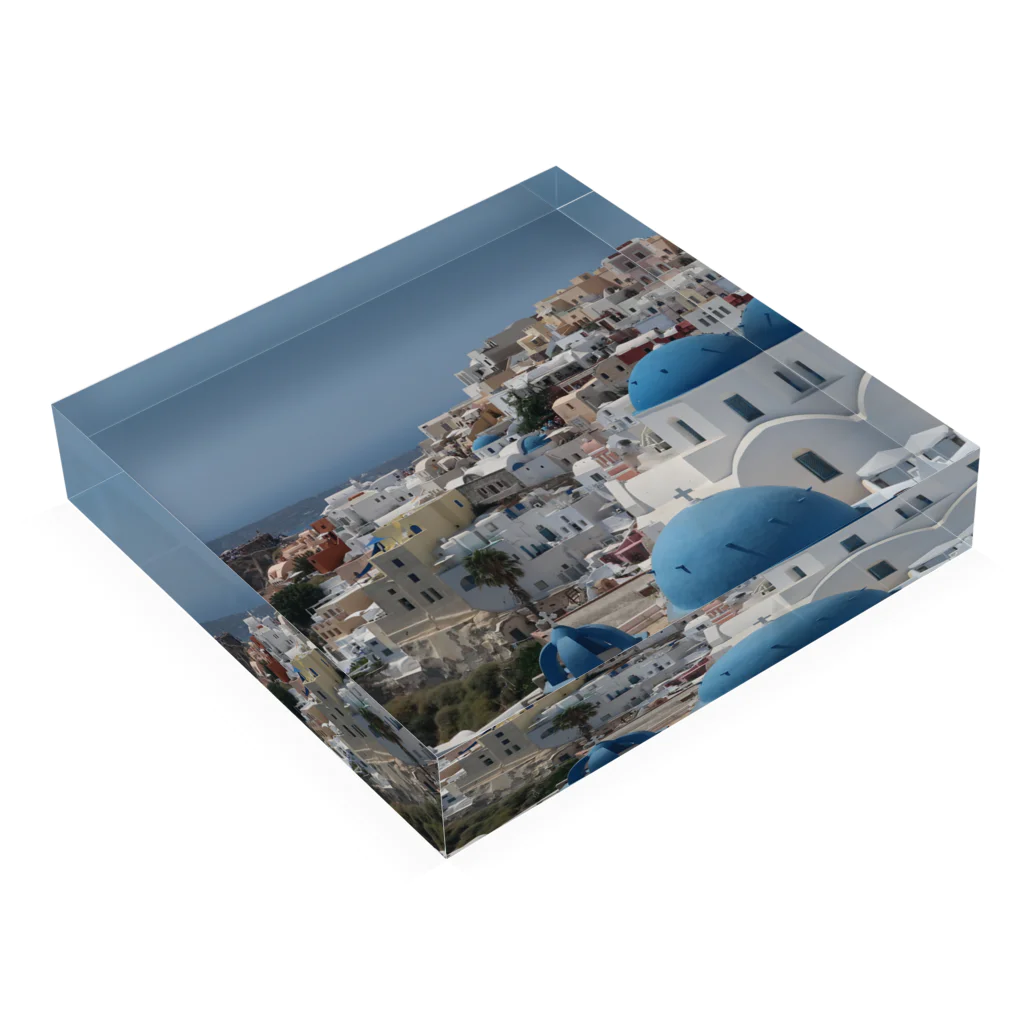 旅好きアルパカの【世界一周旅】ギリシャ　サントリーニ島の景色 Acrylic Block :placed flat