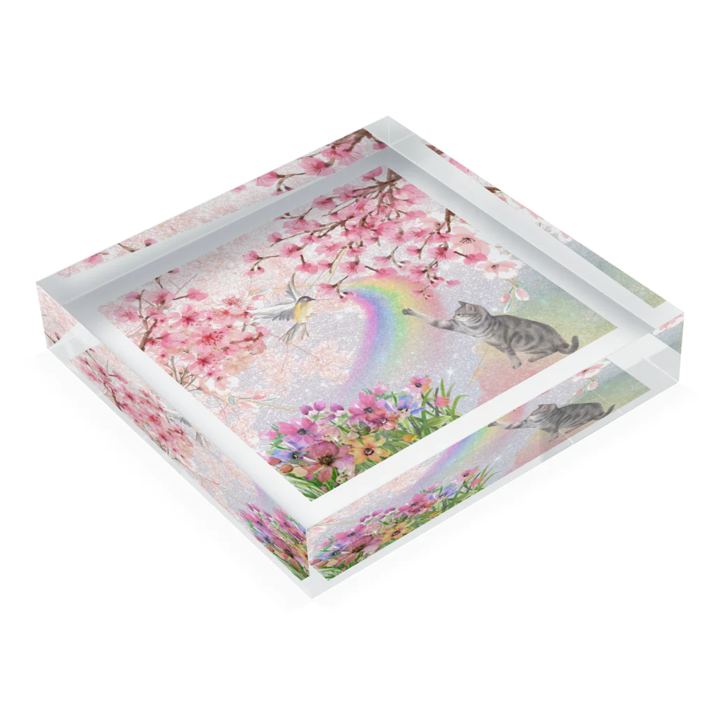 canvaアートデザインの桜とねこ Acrylic Block :placed flat