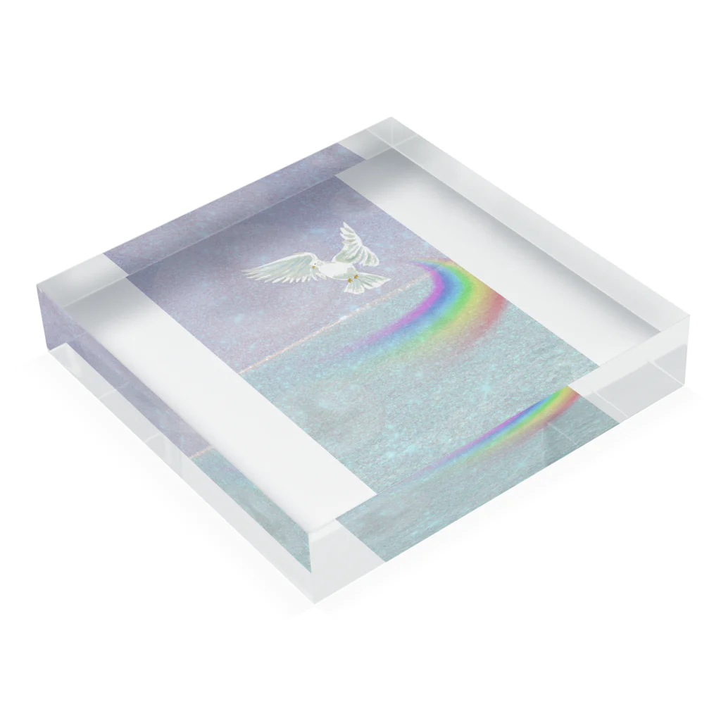 canvaアートデザインの海と鳥と虹 Acrylic Block :placed flat