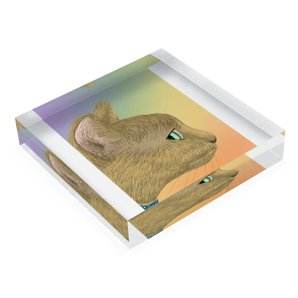 理絵のねこ 虹色 Acrylic Block :placed flat