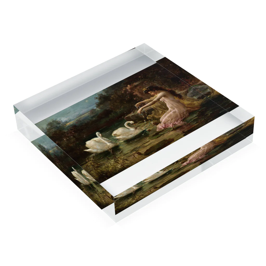 世界の絵画アートグッズのハンス・ザッカ《白鳥の湖で》 Acrylic Block :placed flat