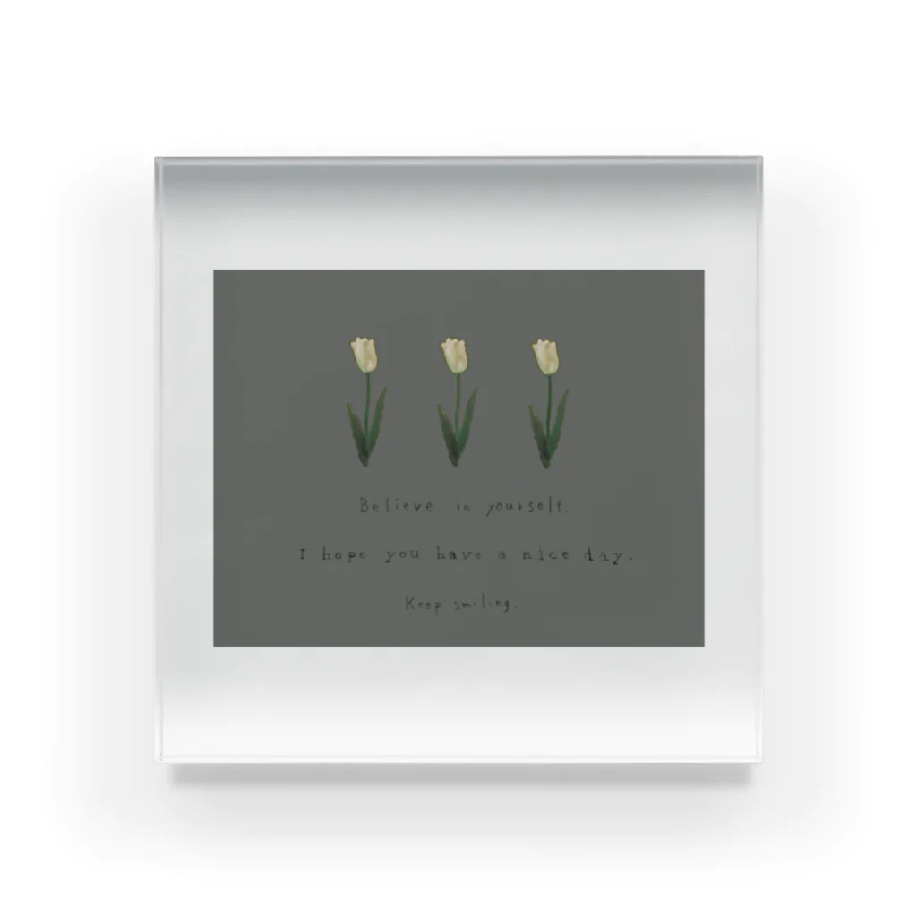 rilybiiのKhaki gray × Cream three tulip Acrylic Block