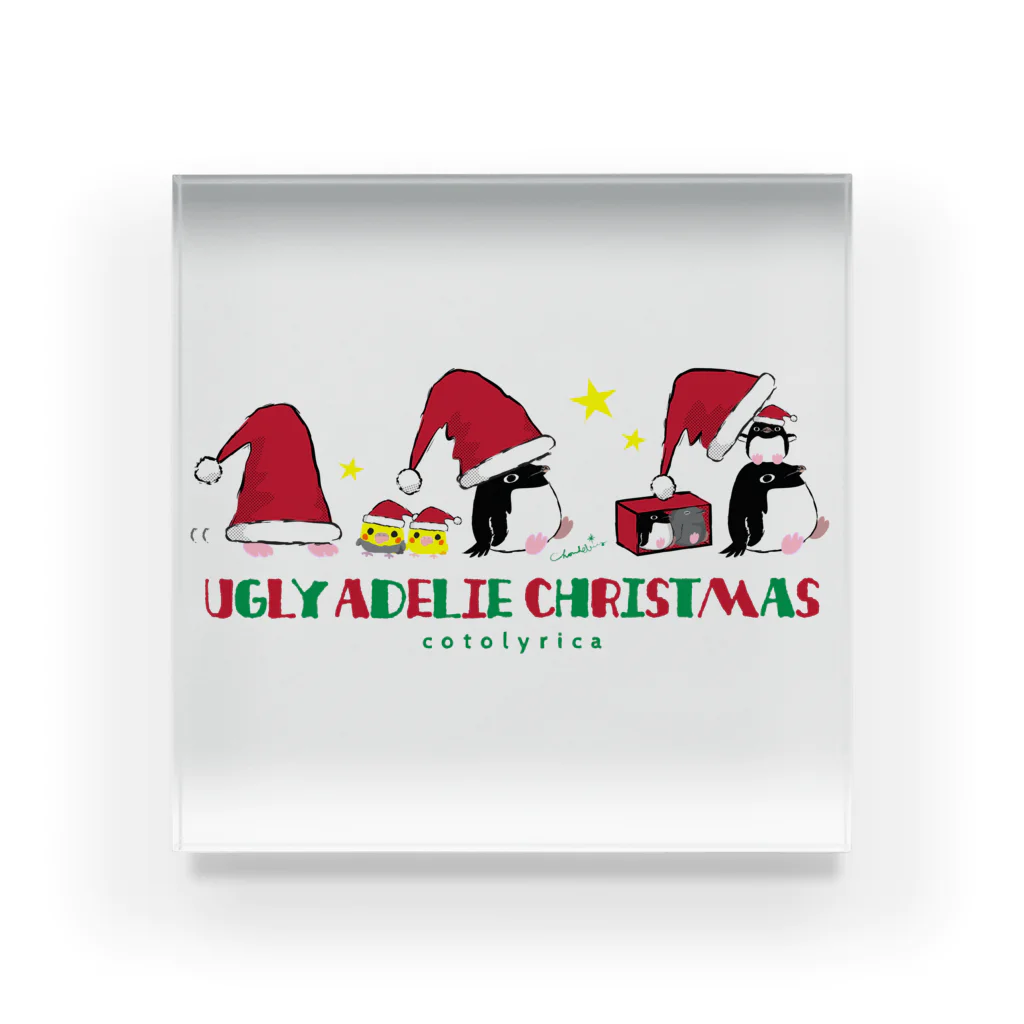 LittleLoroのUGLY ADELIE CHIRISTMAS 0586 アデリーペンギン サンタ帽子 横並び Acrylic Block