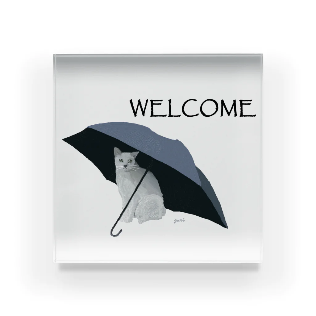 GURI  factoryのWELCOME CAT（雨の日） Acrylic Block