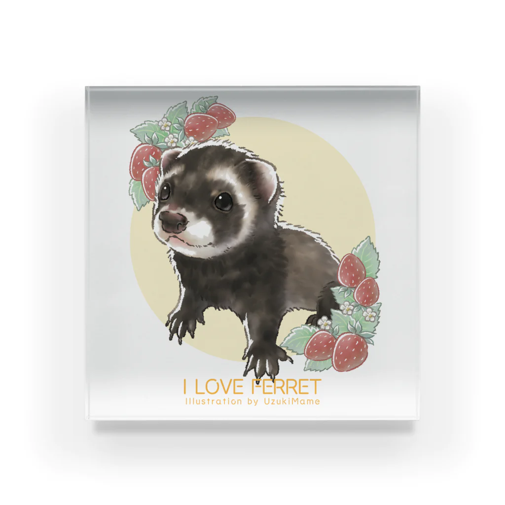 卯月まめのもふもふイラスト屋さんの【No.11】I LOVE FERRET アクリルブロック