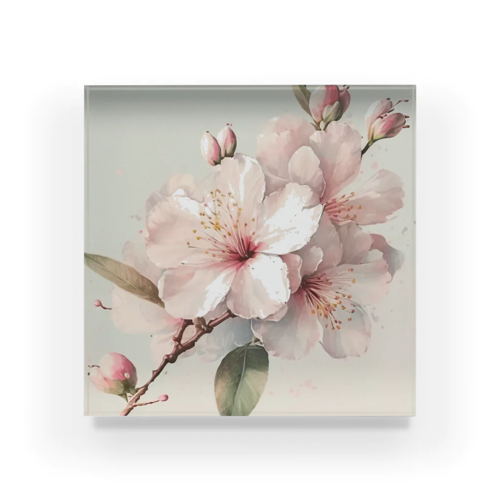 botanicalartAIの春のふんわり桜の花のアート Acrylic Block