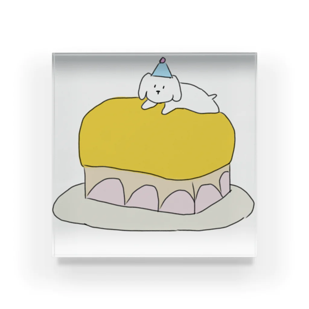 みにゆん　ねこのLovely puppy cake アクリルブロック