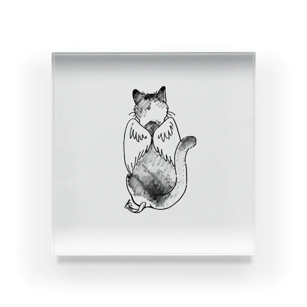 アクリル画 石段で見守る猫 A2