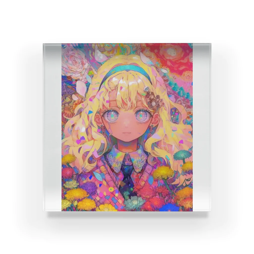 HimizuMenouの花に包まれた制服少女 Acrylic Block