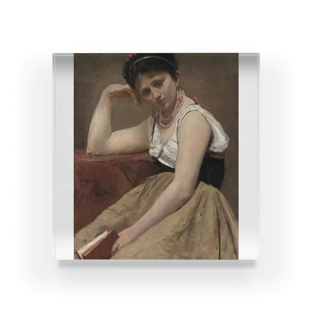 Art Institute ChicagoのInterrupted Reading, c. 1870 | Jean Baptiste Camille Corot アクリルブロック