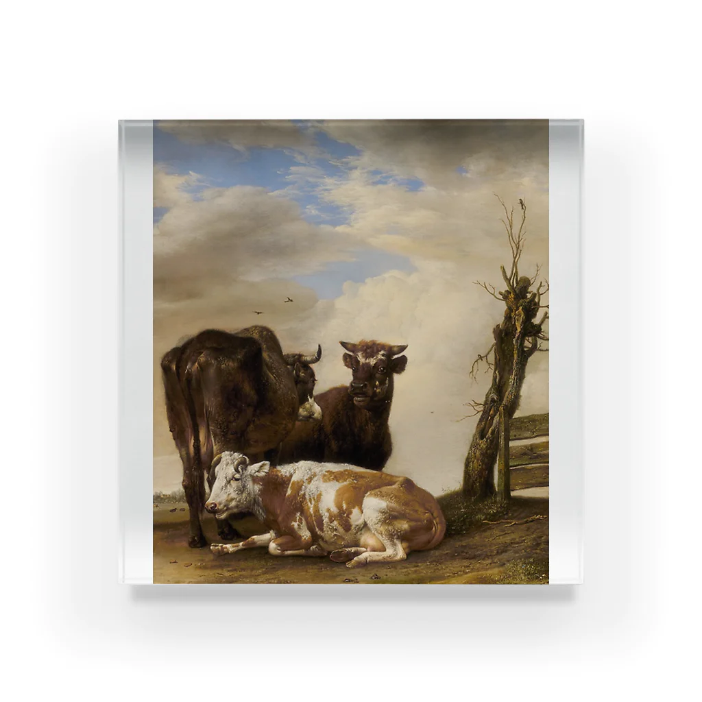 Art Institute ChicagoのTwo Cows and a Young Bull beside a Fence in a Meadow, 1647 | Paulus Potter アクリルブロック