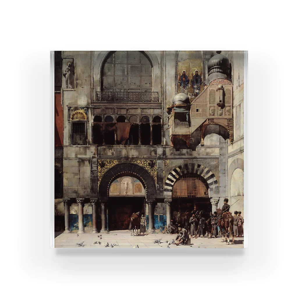 Art Institute ChicagoのCircassian Cavalry Awaiting their Commanding Officer at the Door of a Byzantine Monument; Memory of the Orient, 1880 | Alberto Pasini Acrylic Block