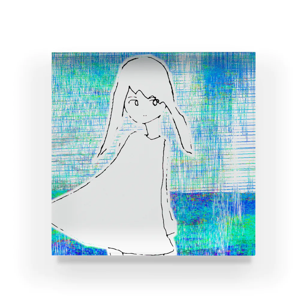 水草の夏の海と少女 Acrylic Block