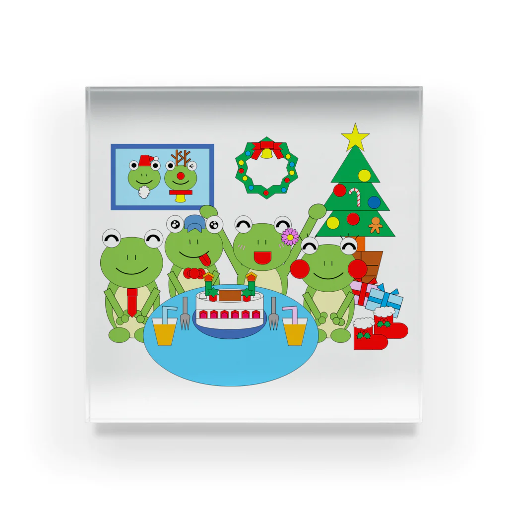 🐸かえるさんと仲間たち🐸のクリスマスパーティのかえるさん アクリルブロック