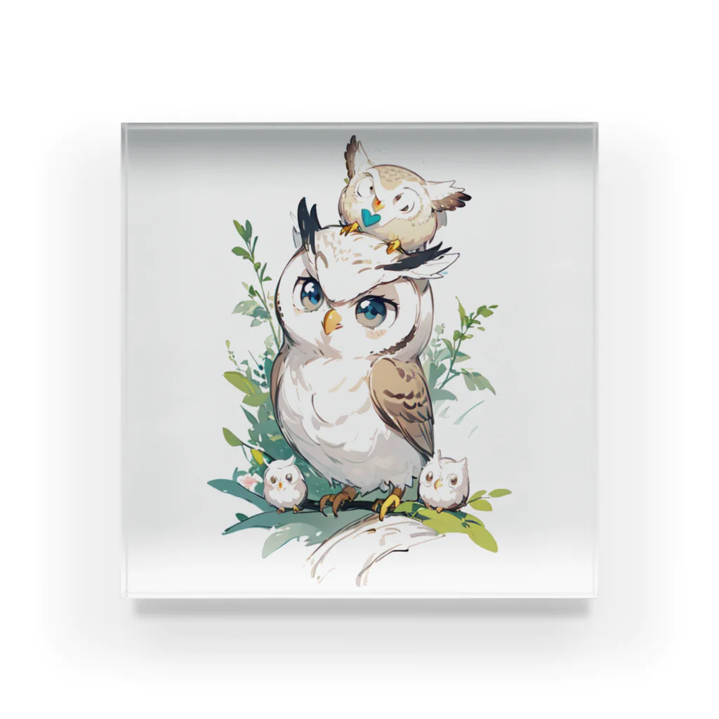 フクロウの森の癒しフクロウ Acrylic Block