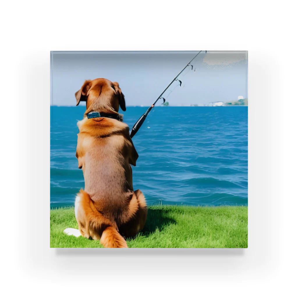 the dog is ⚫︎⚫︎ing ✖️✖️のthe dog is fishing fish アクリルブロック