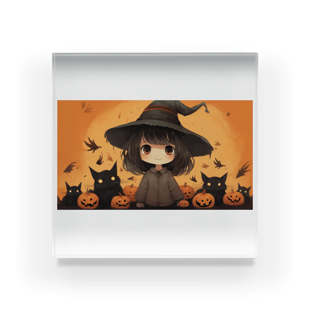 ほのぼのの魔女っ子MEGU ハロウイン風 Acrylic Block