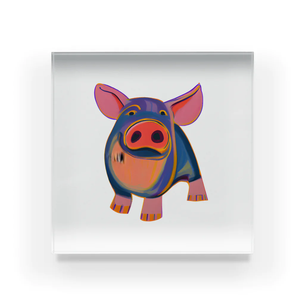 takuchan-の叫ぶ豚君 水彩画風 Acrylic Block