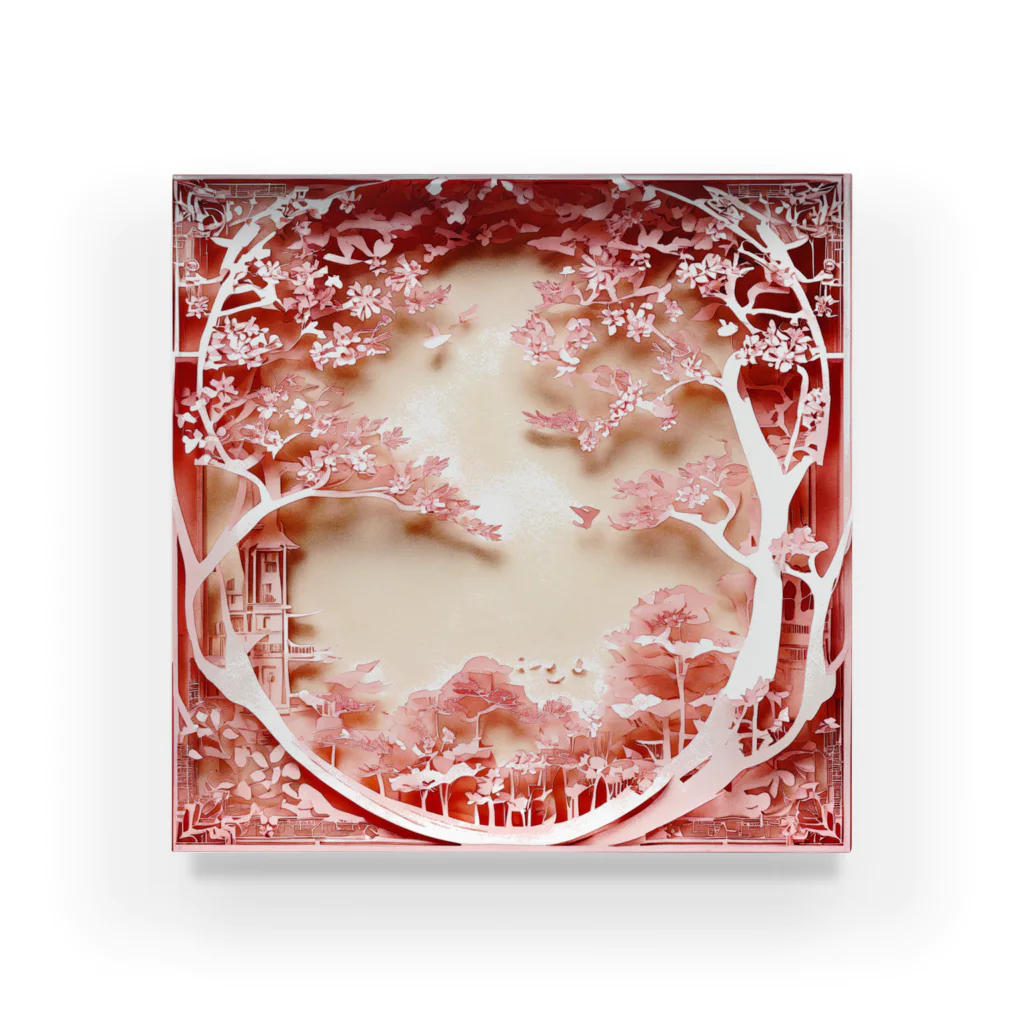 楽輝世のペーパークラフト風 水彩画「桜04」 Acrylic Block