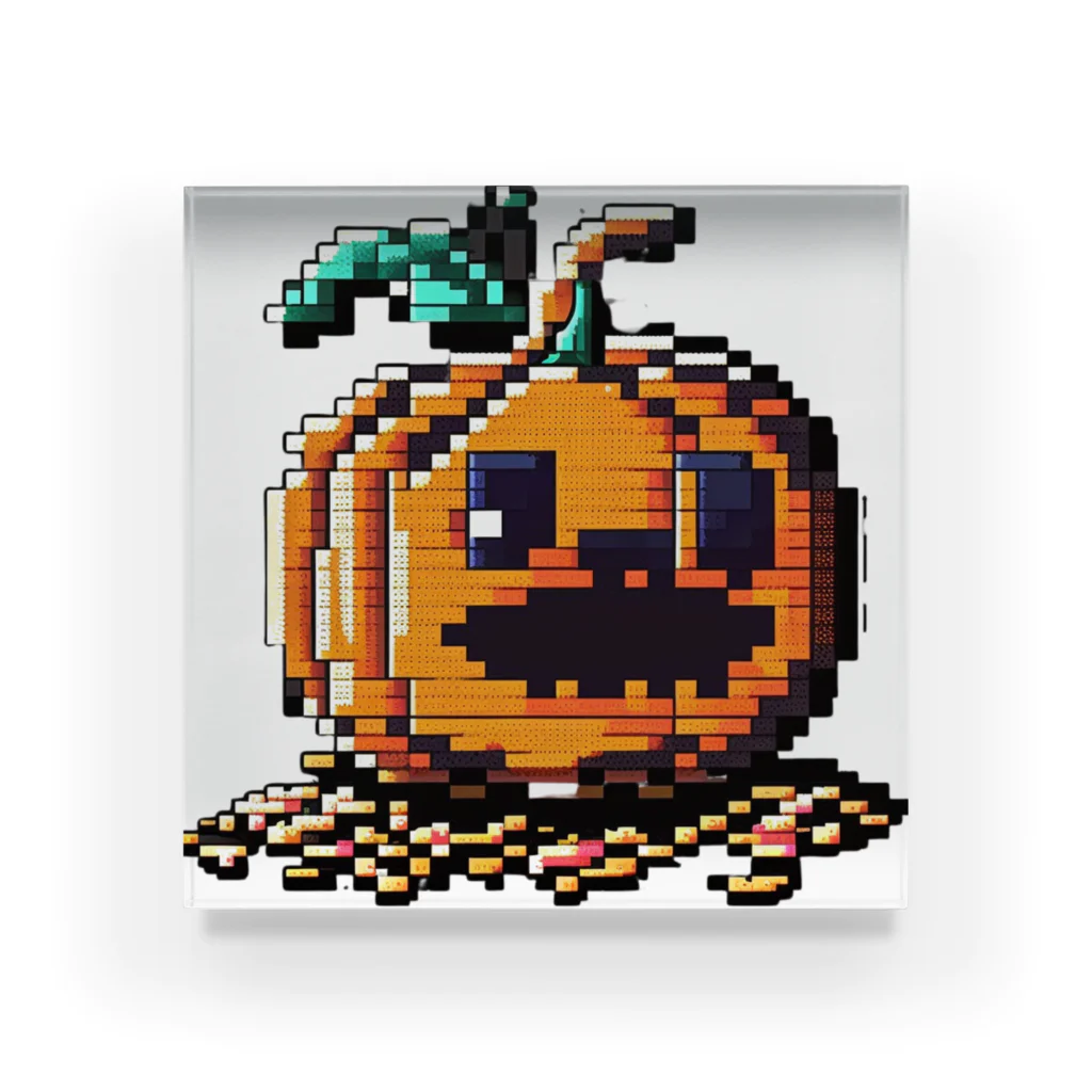 朱音琴音のドット絵のハロウィンかぼちゃのおばけ Acrylic Block