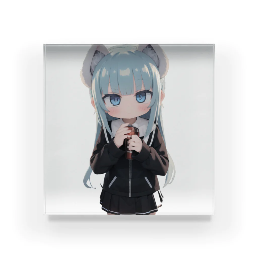 ケモ耳美少女キツネちゃん（AIart）の獣の耳と美しい青い目少女 Acrylic Block