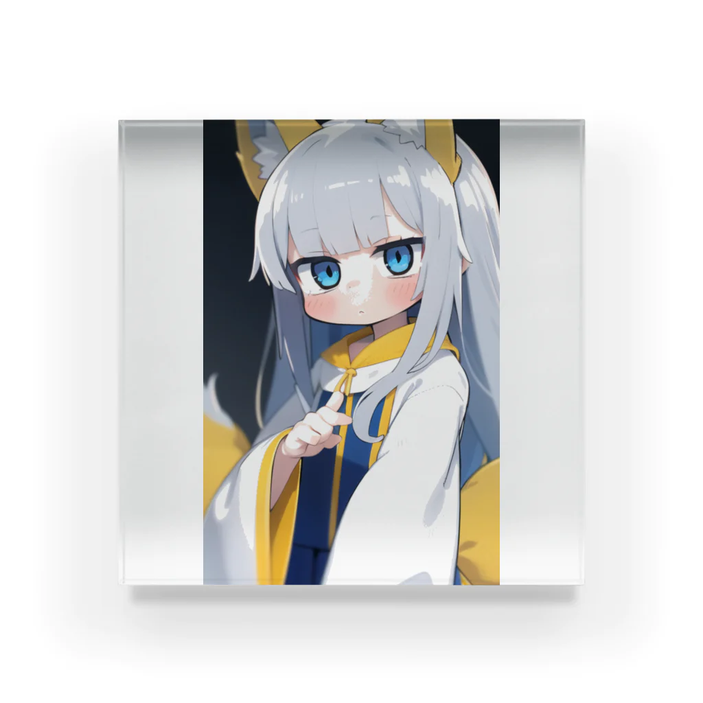 ケモ耳美少女キツネちゃん（AIart）の魅惑的なキツネ姿の美女 Acrylic Block