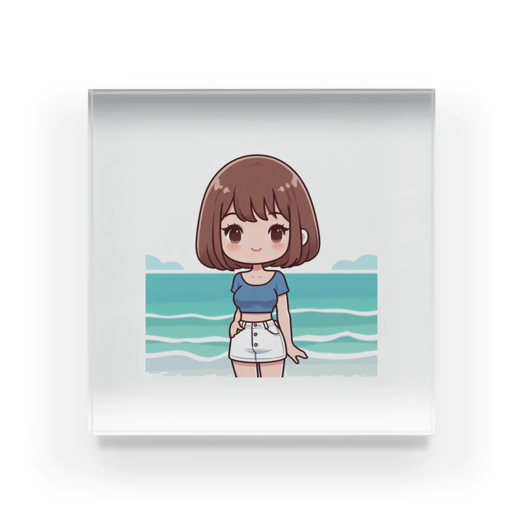 ワンダーワールド・ワンストップの海辺のかわいい女の子③ Acrylic Block