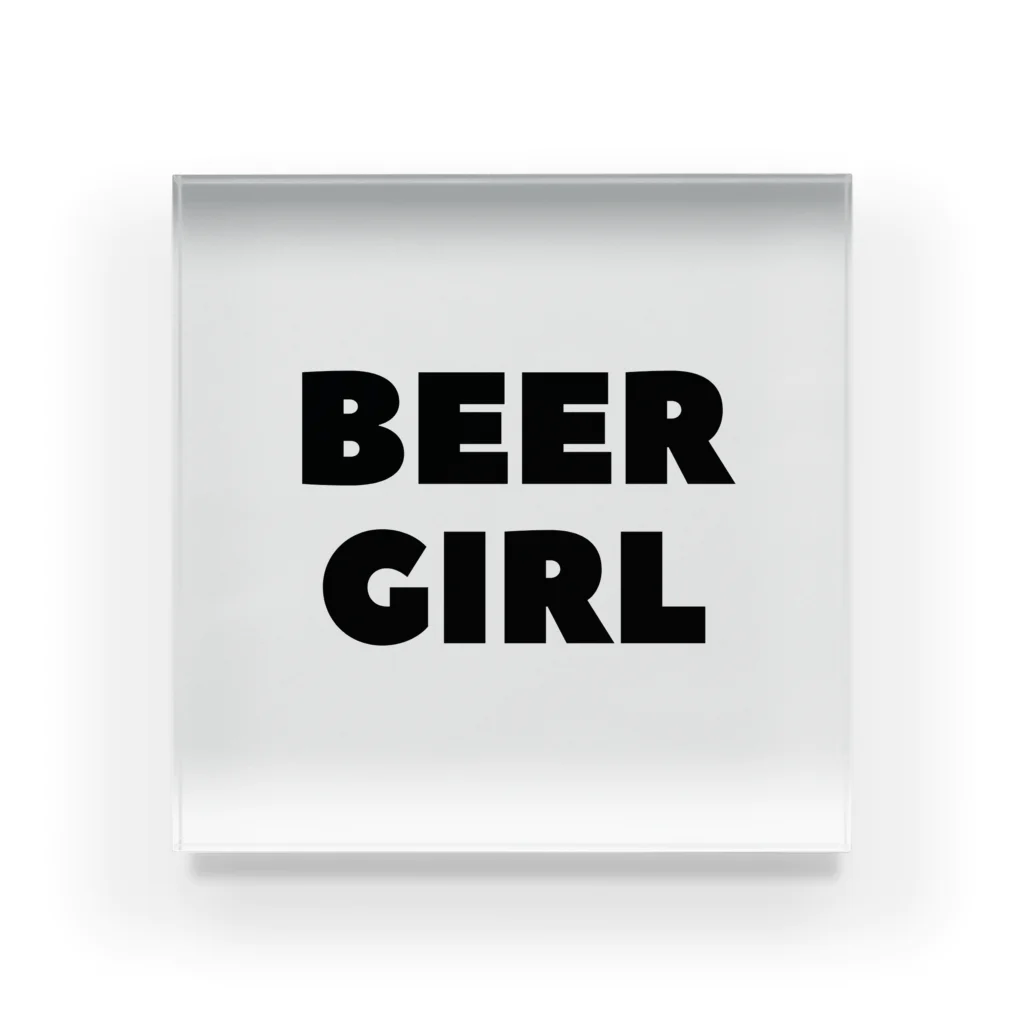 BEERのビールガール_黒字(白背景) Acrylic Block