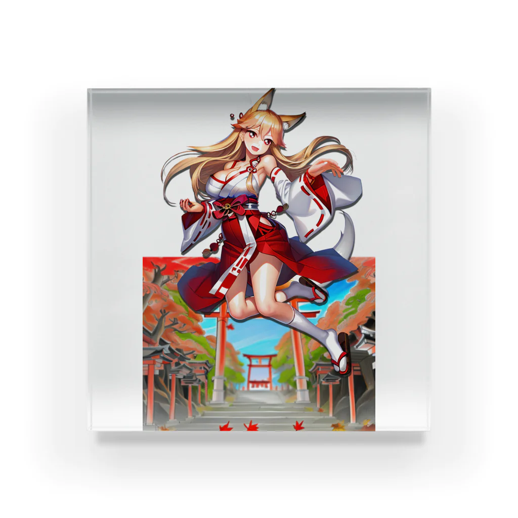 KAZAHANAのキツネっ娘ジャンプ‼-巫女巫女編- Acrylic Block