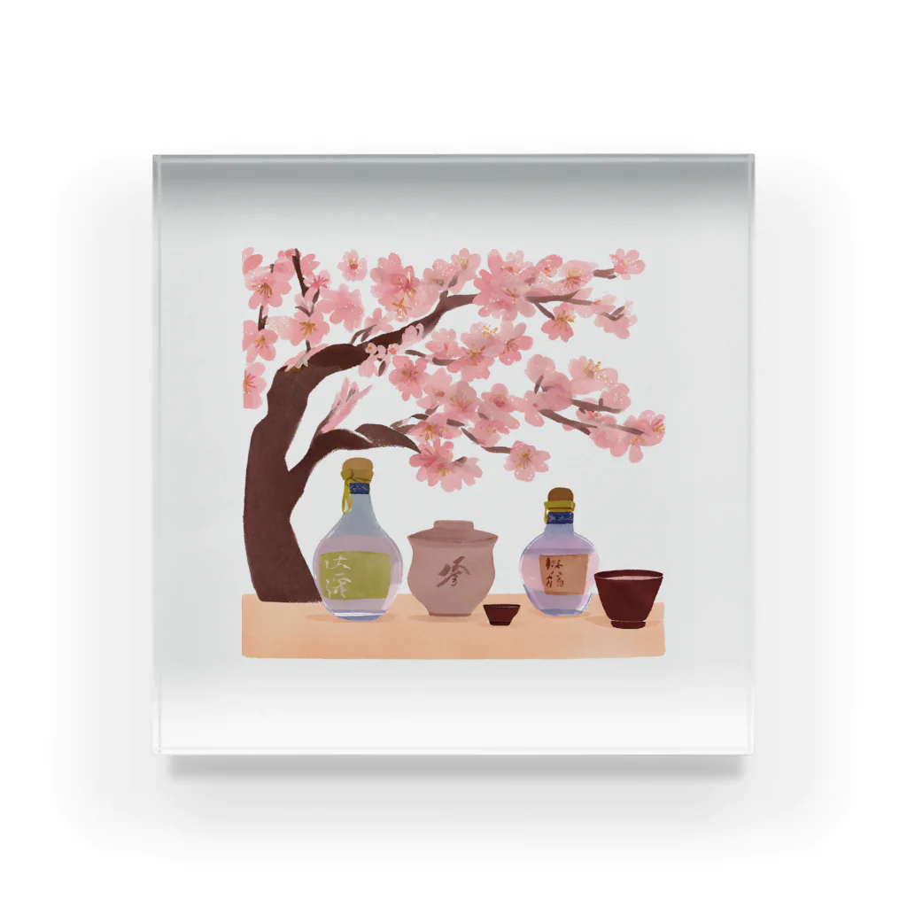 無類の酒好きの桜の下で花見酒 Acrylic Block