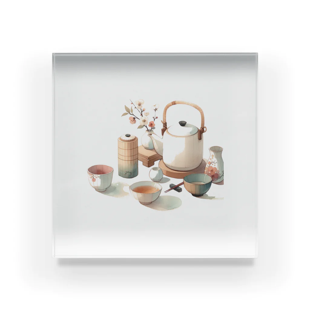 tsuncoの和風な茶器のミニマルデザイン Acrylic Block