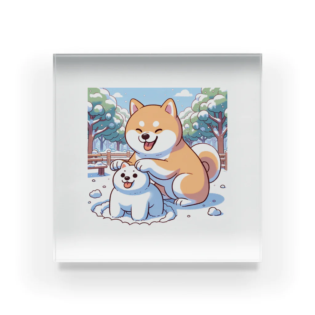 uyuyoshieの雪　柴犬　可愛い Acrylic Block