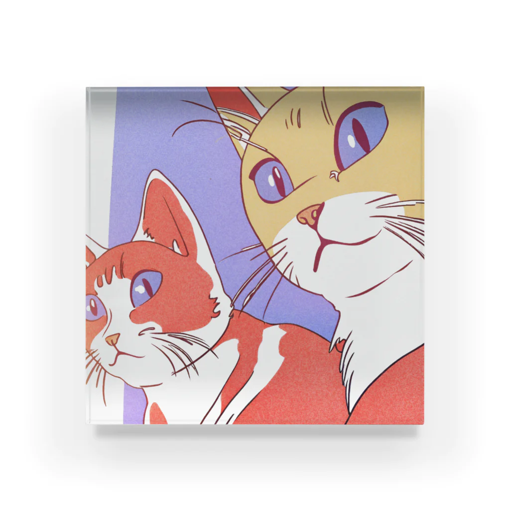 etwoshopの夕映え双猫 Acrylic Block