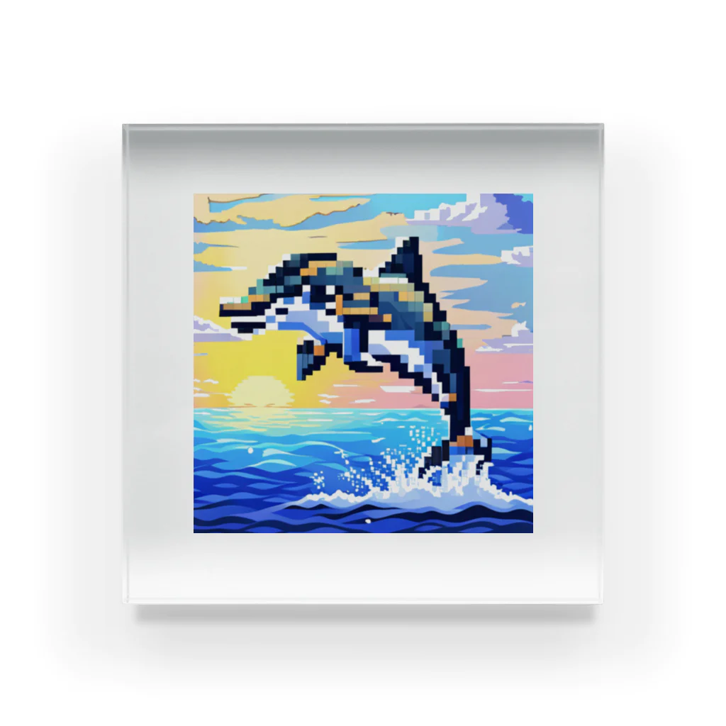 ドット絵のイルカ Acrylic Block by masamasa-5050 ∞ SUZURI