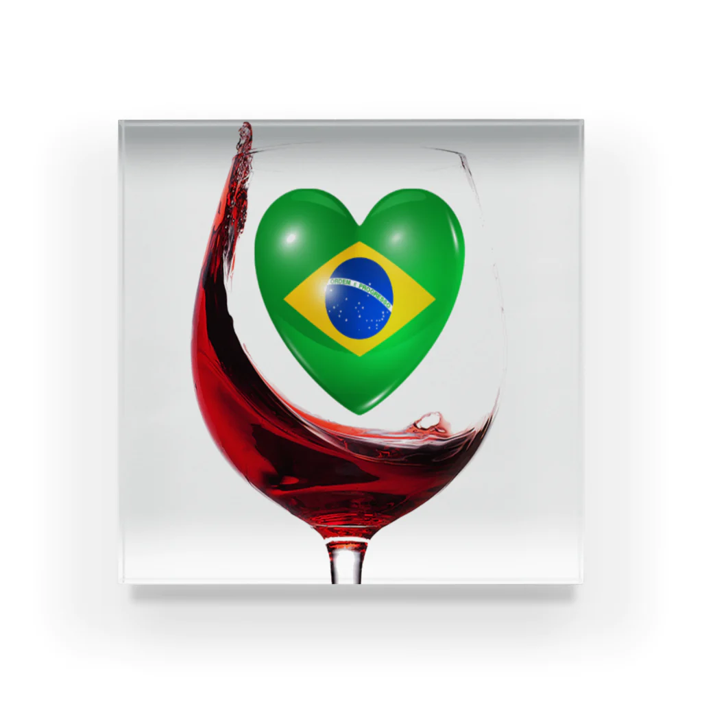 WINE 4 ALLの国旗とグラス：ブラジル（雑貨・小物） アクリルブロック