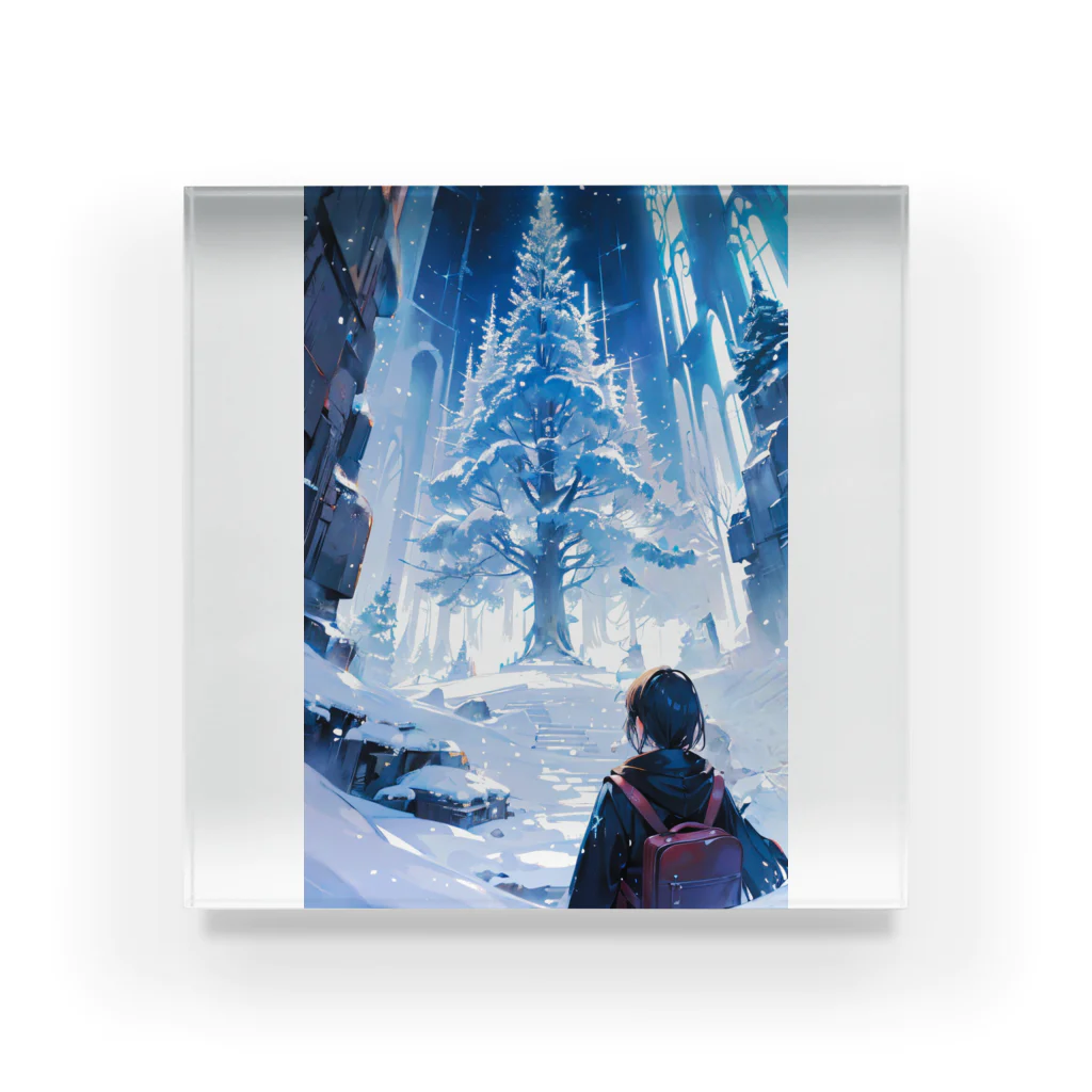 卯月なのかのMagical Winter Journey　〜雪に染められた銀世界の旅〜　No.3「常雪樹」 アクリルブロック