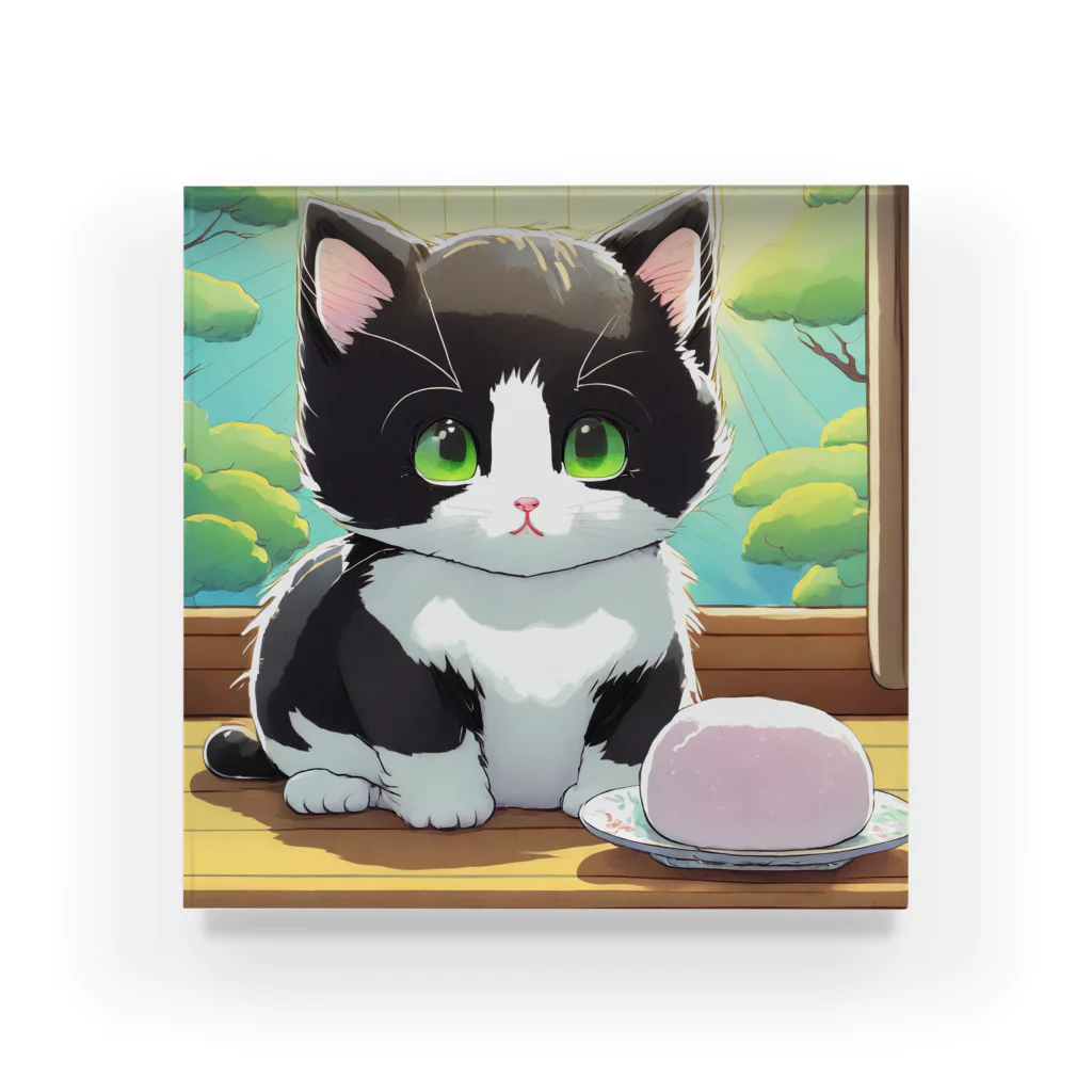 yoiyononakaのお餅と白黒猫 Acrylic Block