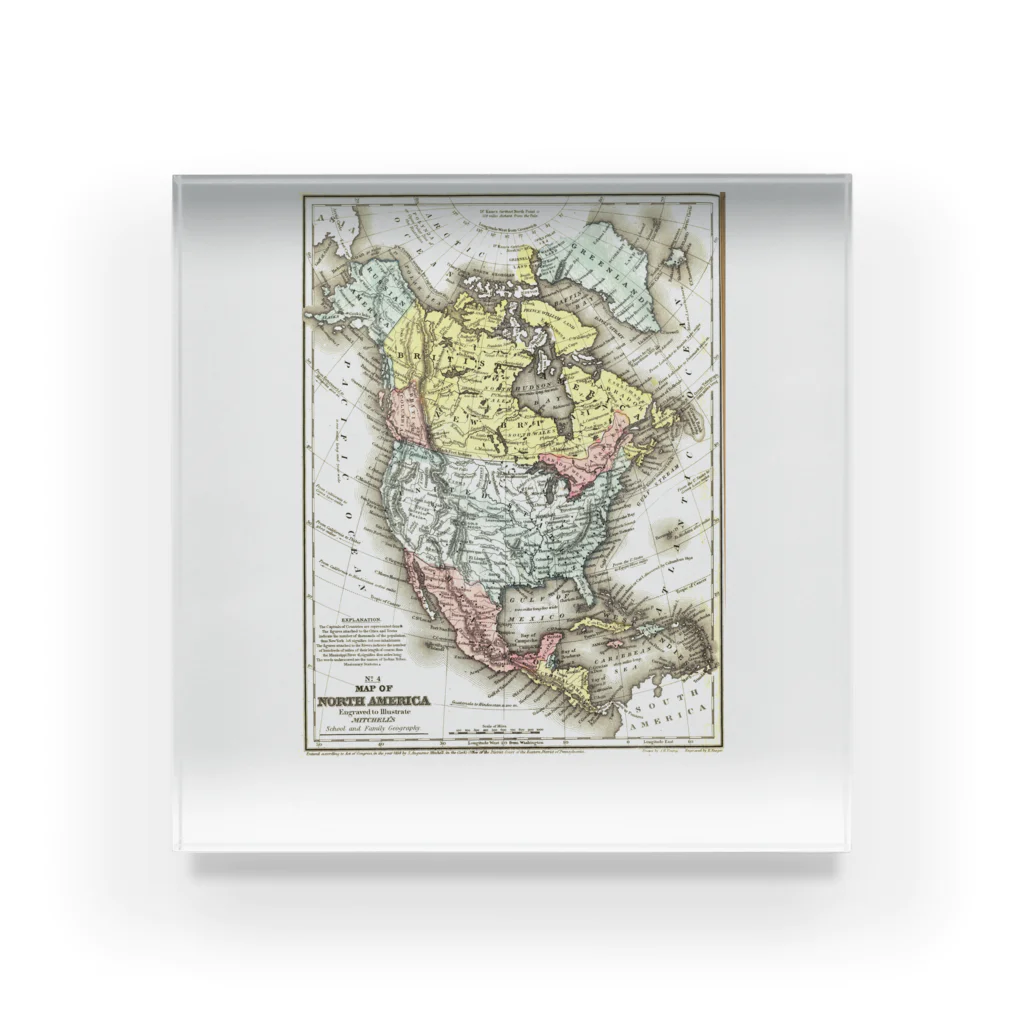 Fred HorstmanのOld Map Of North America.  北 アメリカ の 古 地図。 アクリルブロック