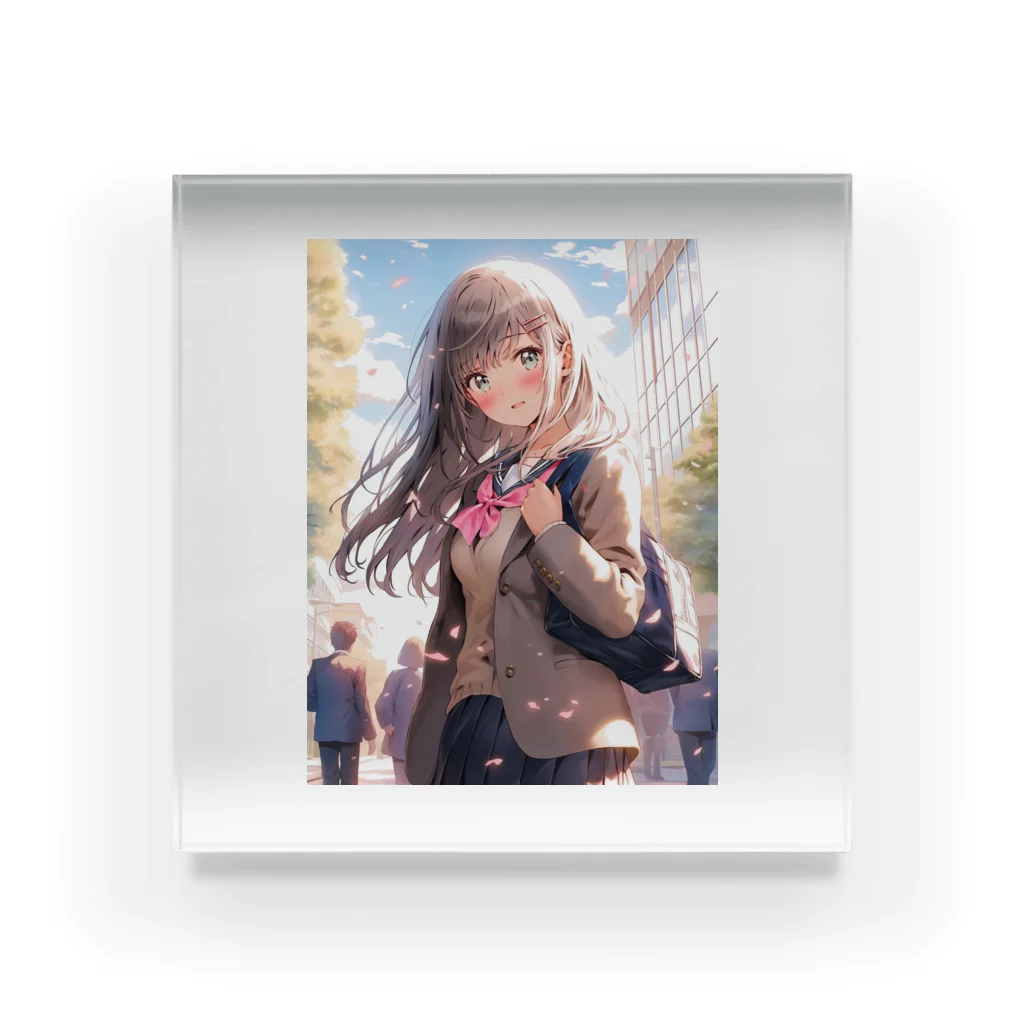 シロクマペンギンのブレザーセーラー服ミックス制服の女の子 Acrylic Block