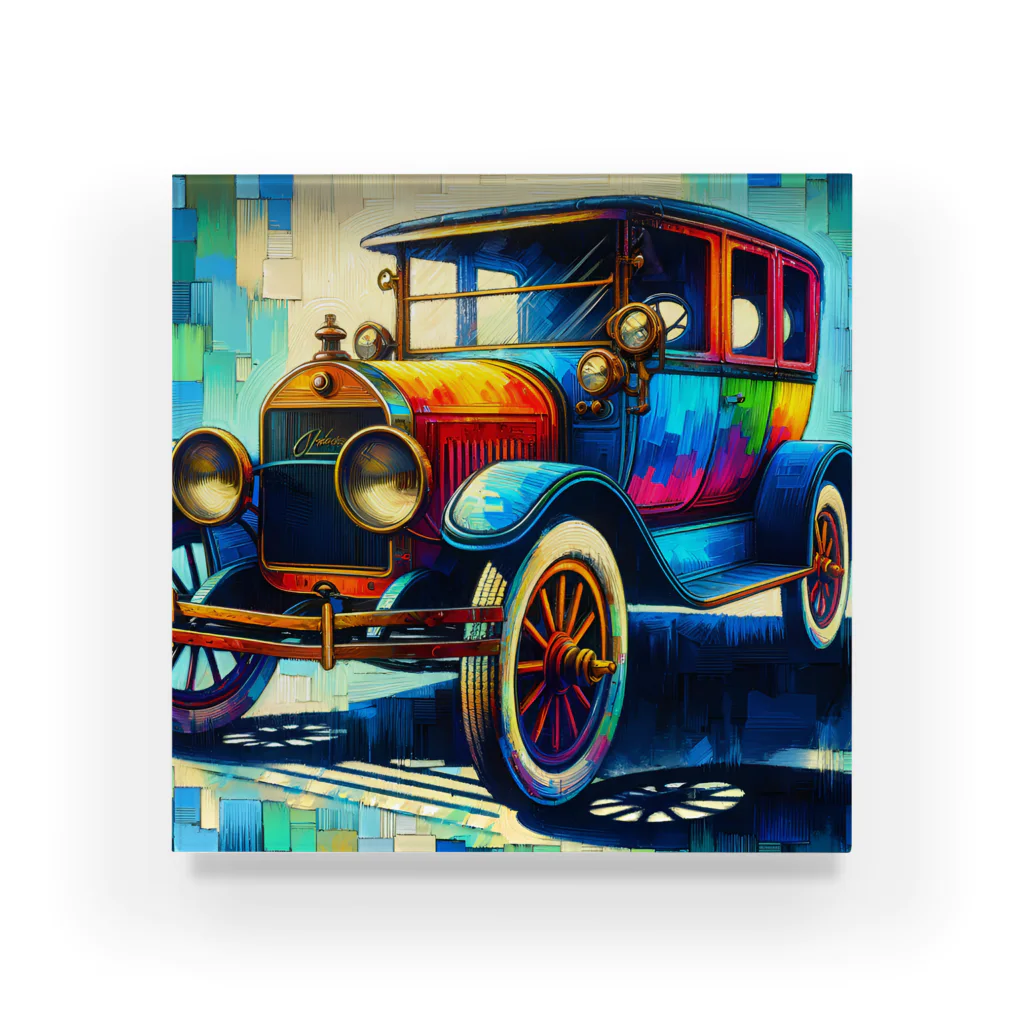 square屋のoil painting style vehicle シリーズ　(1910年代レトロ・ブルー) Acrylic Block