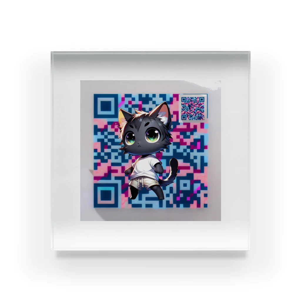 Team Future 3.0の黒猫のＱＲ アクリルブロック